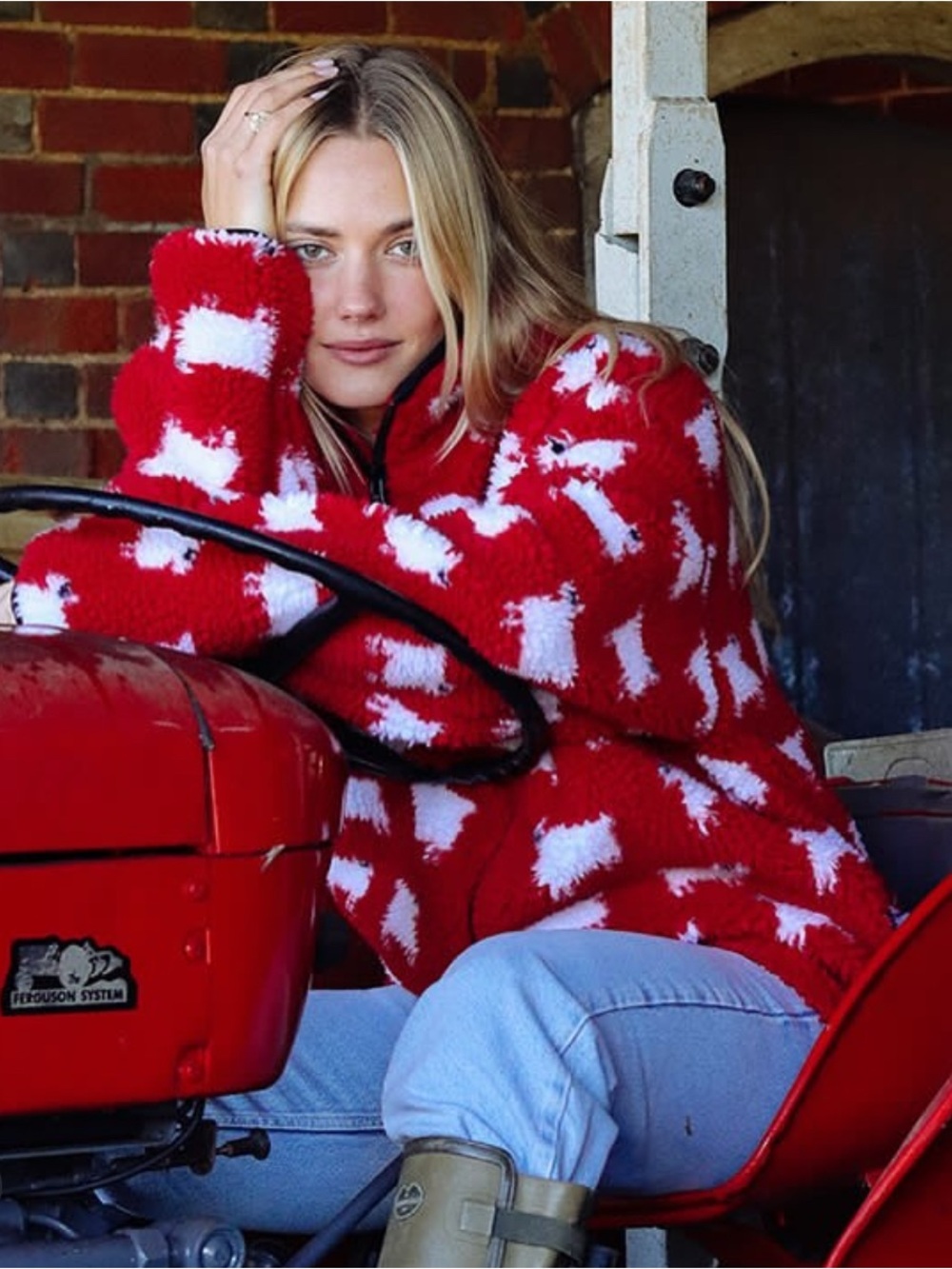 Warm & Wonderful Sheep Sherpa Fleece Jacket Diana Red